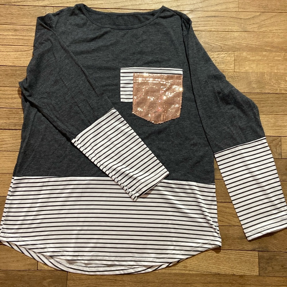 Sequin pocket long sleeve shirt